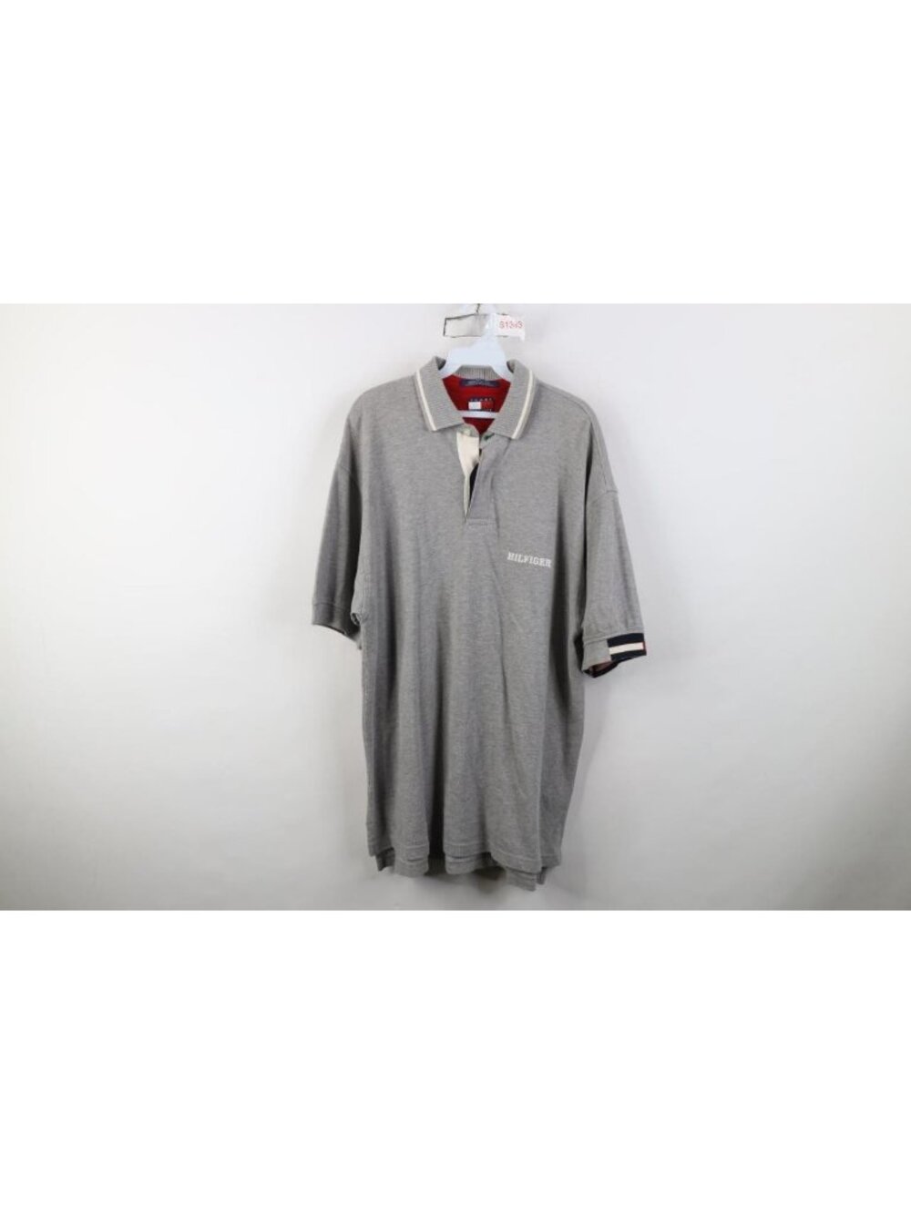 Vintage 90s Tommy Hilfiger Mens Large Spell Out Collared Rugby Polo Shirt Gray